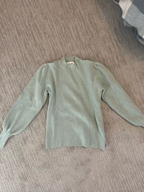 Anthropologie Line & Dot Sage Ribbed Balloon-Sleeve Mock Neck Sweater